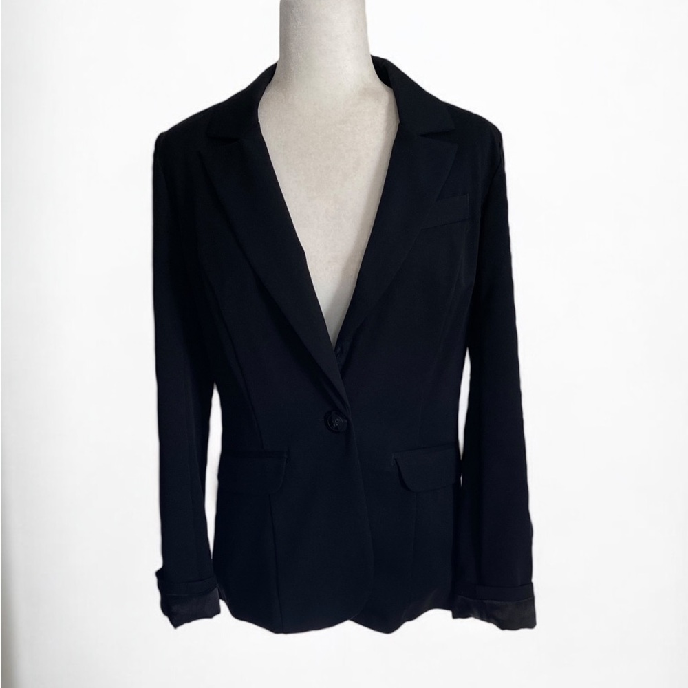 Black Fitted One Button Blazer Power Professional… - image 3